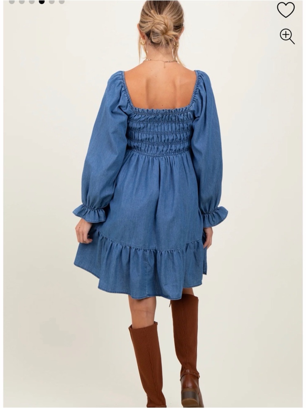 Smocked Blue Chambray Maternity Dress - Picture 2 of 5